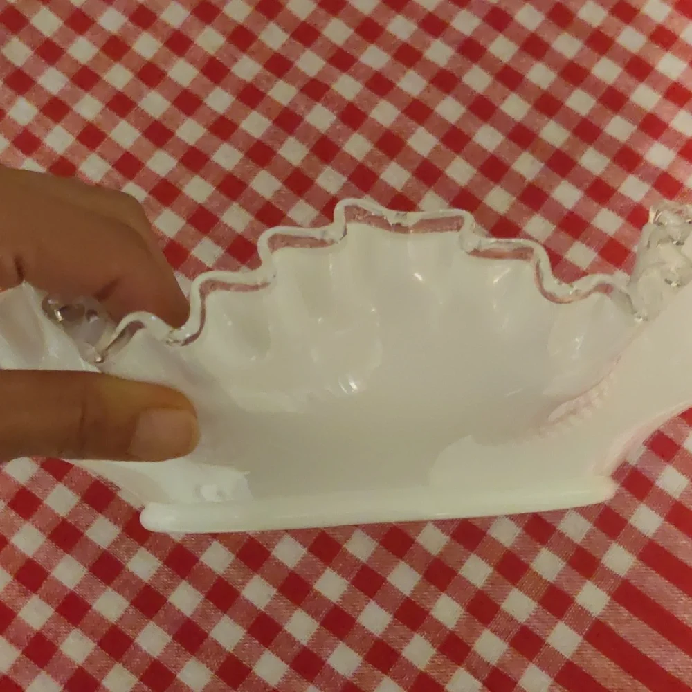 10” White Milk Glass Bowl With Clear Silvercrest Ruffled Edge Vintage! - Picture 4 of 7